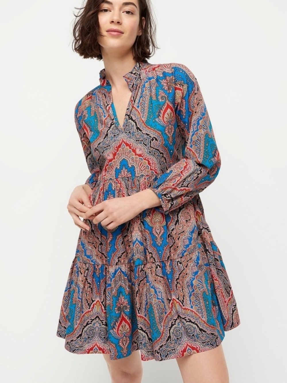 J. CREW Multicolor Paisley Tiered V-Neck Dress - Size Medium